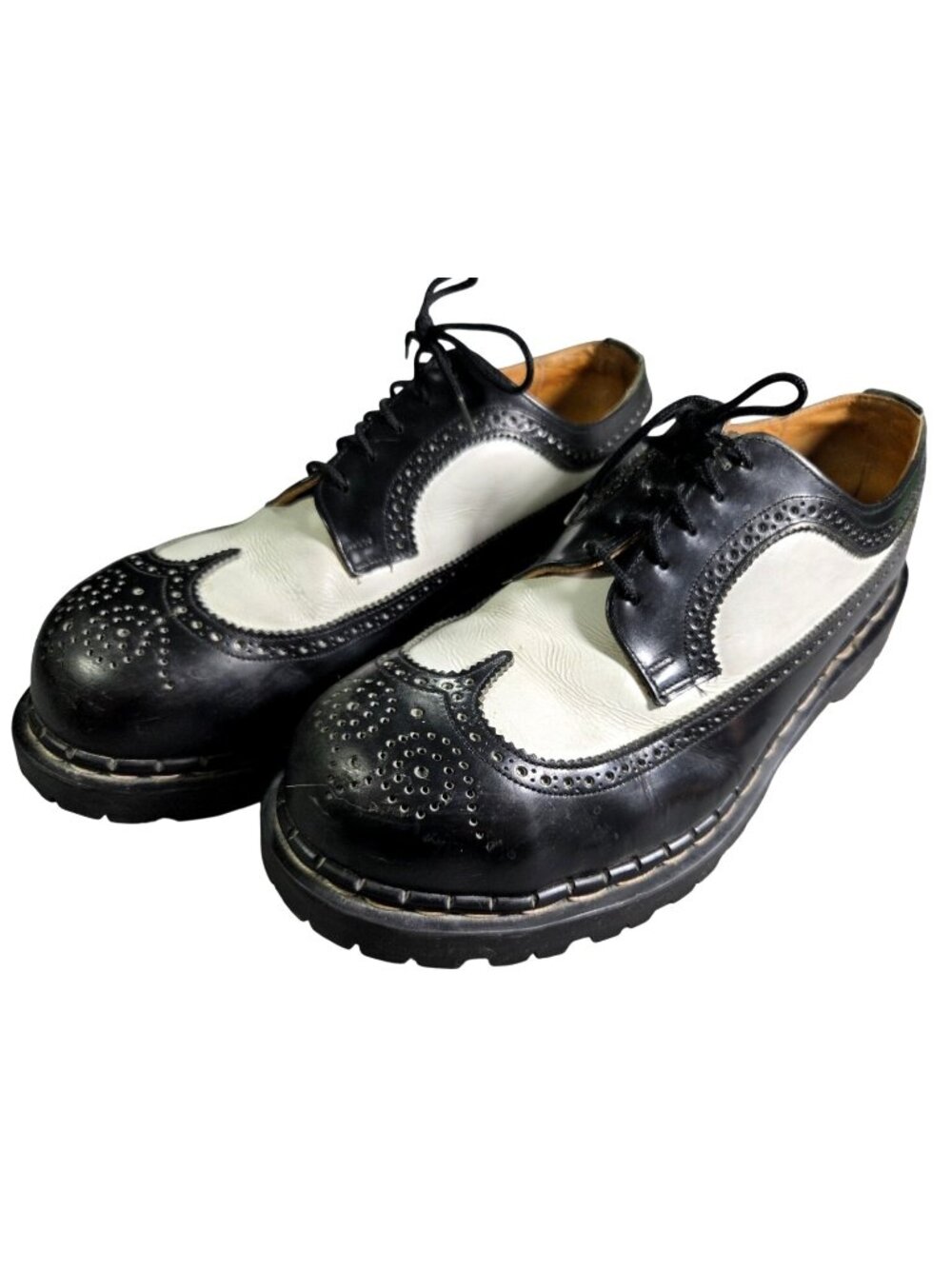 90s VTG Gripfast Original Derby Wingtip Black White Steel Toe Oxfords Mens SZ 10